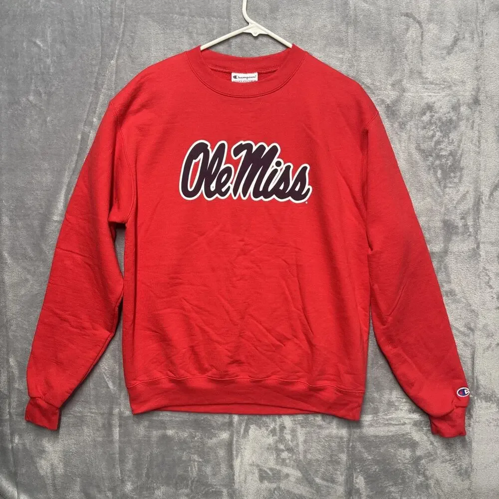 Champion Ole Miss Rebels Red Sweatshirt Crewneck Pullover Size Medium - Picture 1 of 7